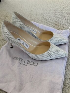 Jimmy Choo White Woven Pointed-Toe Pumps